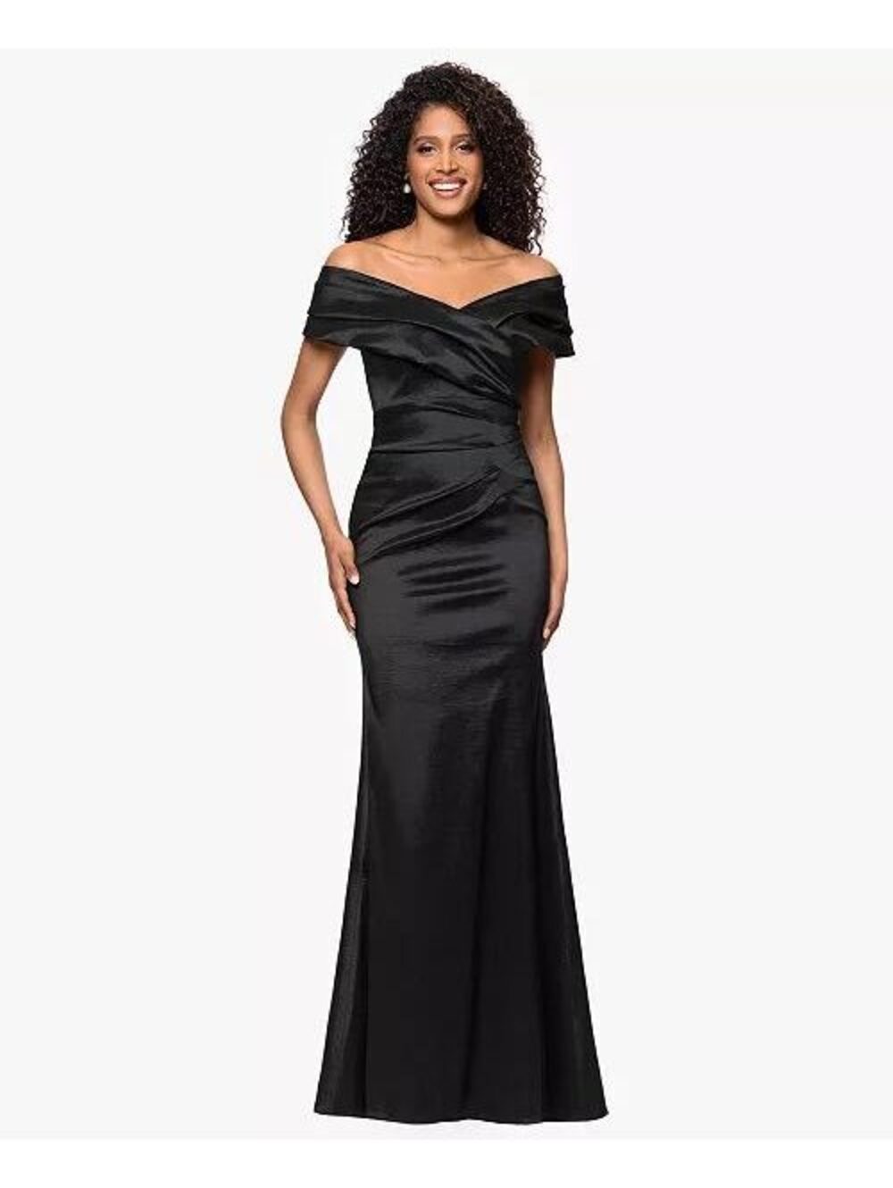 Betsy & Adam Off-the-Shoulder Dress black maxi gown